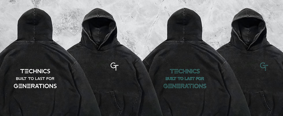 Generation Technics logo ja slogan huppari mockup