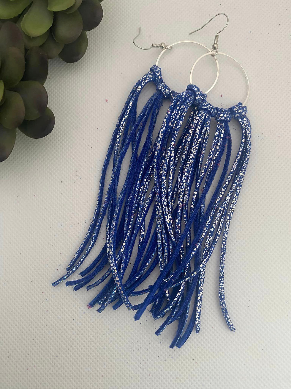 Blue Sparkle Fringe Earrings