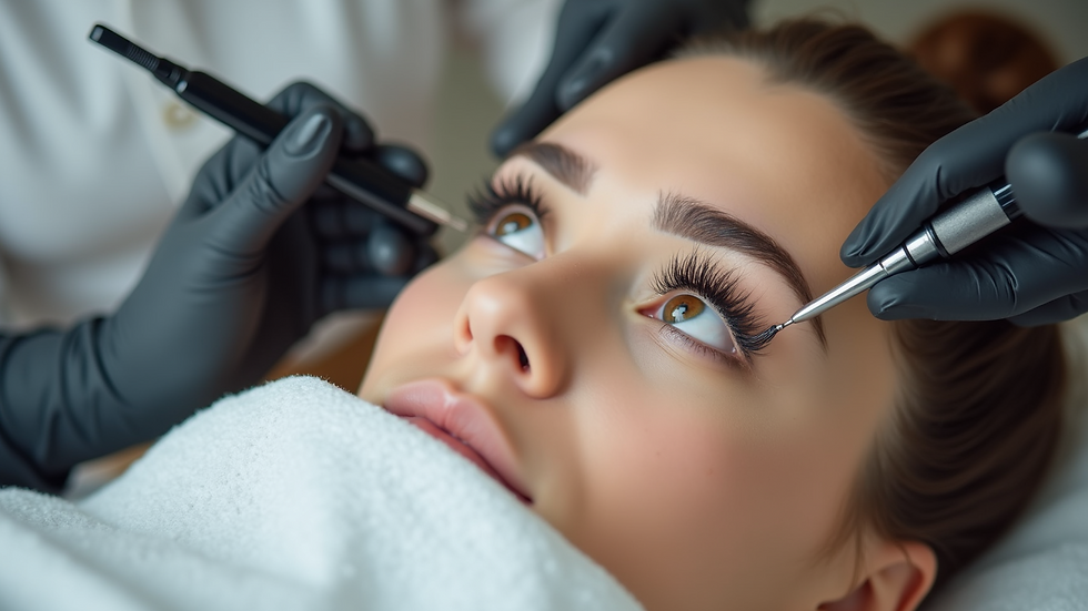 Eye-level view of a beauty salon setup with lash enhancement tools