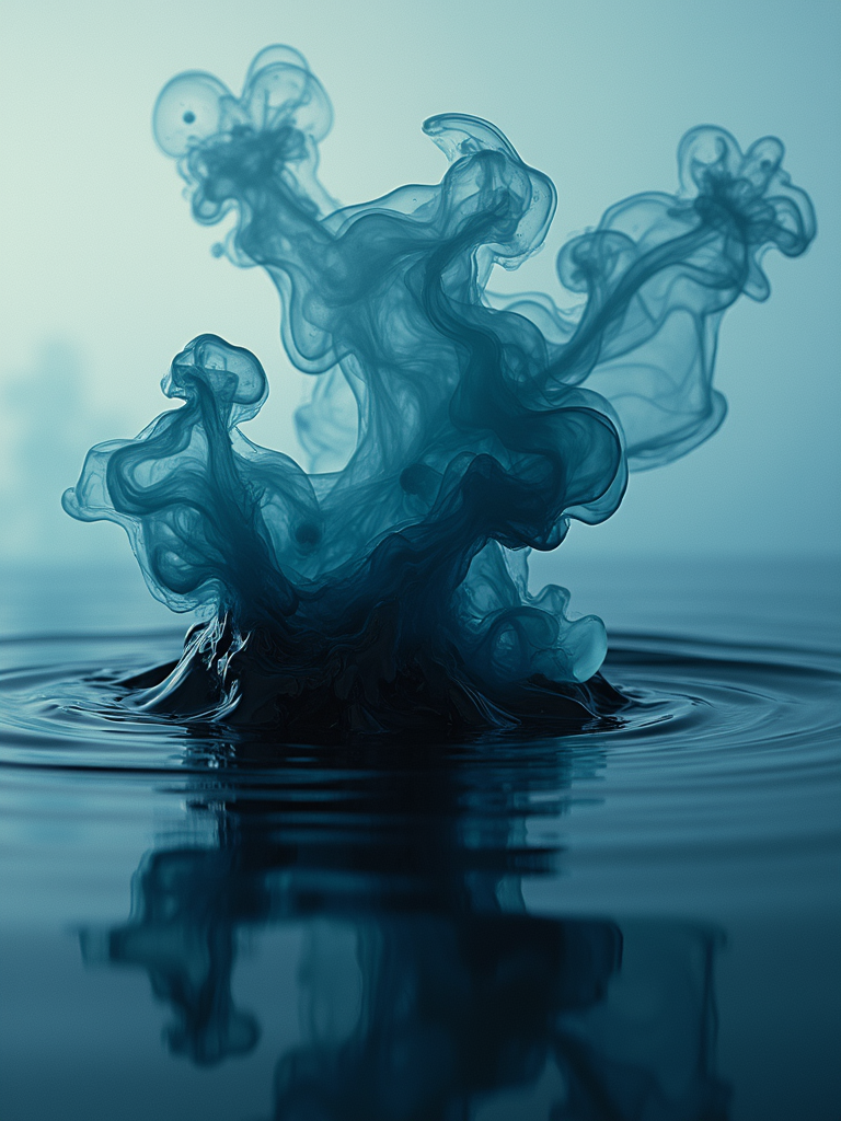 Mesmerizing black and crimson ink swirls floating in a clear liquid like living art