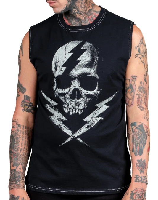 Thunderstruck Sleeveless Tee with contrast stitching