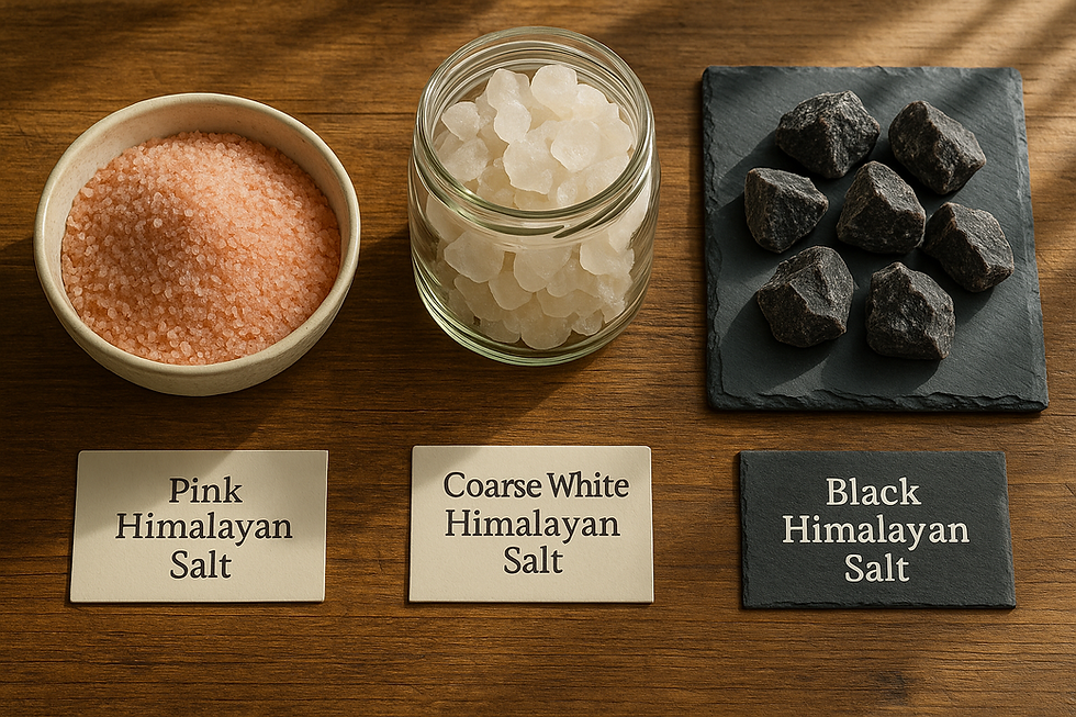 Pink white and black Himalayan salt