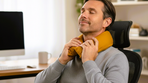 Man using Selrox Himalayan salt neckroll for neck pain relief