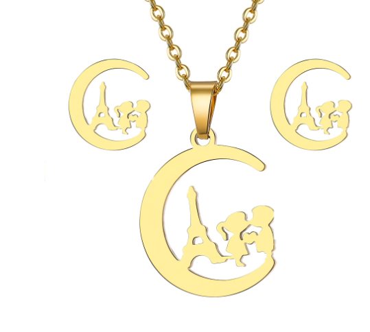 Thumbnail: Heart Pendant Necklace Set for Women - Stylish Short Chain
