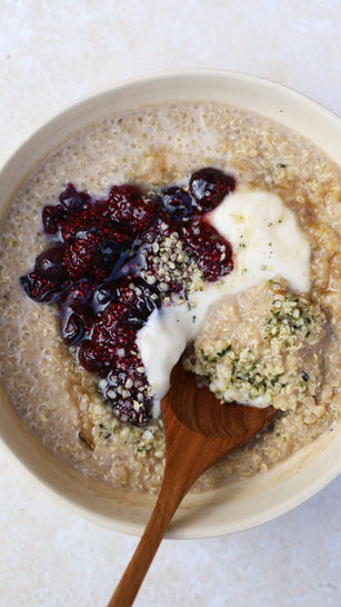 Quinoa Porridge with Blueberry Chia Jam