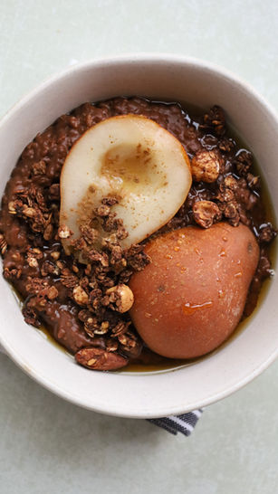 Chocolate Steel-cut Oats and Baked Pear