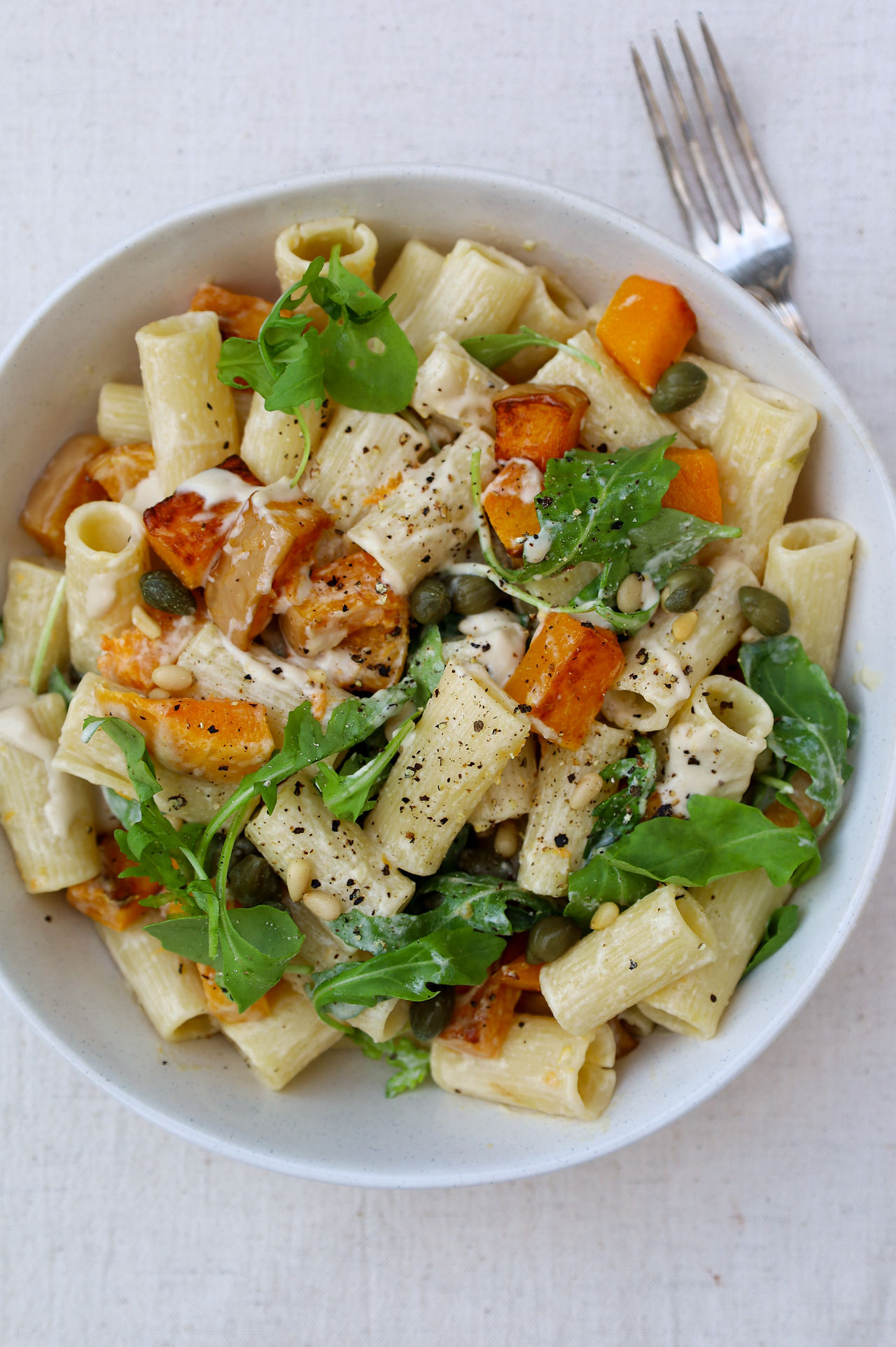 Butternut, caper and rocket pasta with a creamy sauce