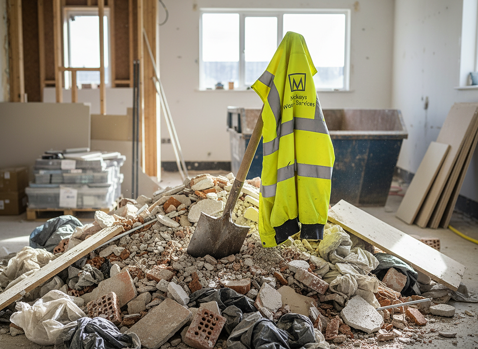 Rubble scene with logo