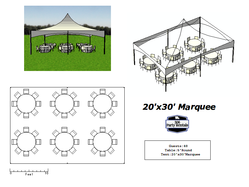 20x30 tent, 6 tables, 48 chairs