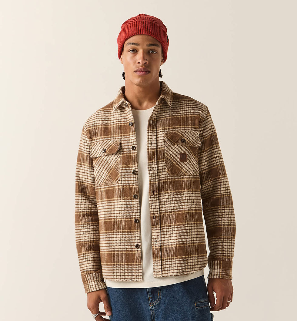 Thumbnail: Brixton Bowery Heavy Weight Flannel Pinecone Brown Whitecap