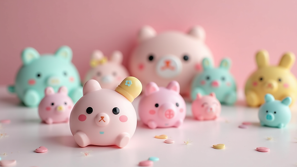 Close-up view of pastel kawaii accessories laid out on a table