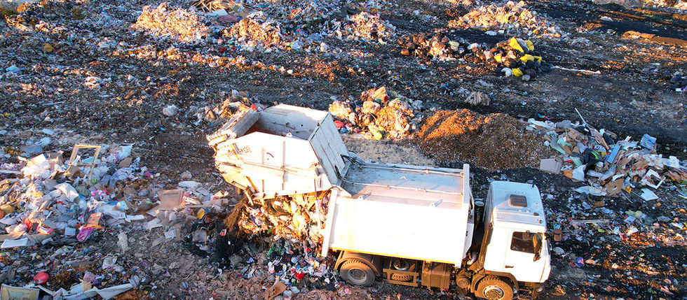 Garbage truck at a landfill