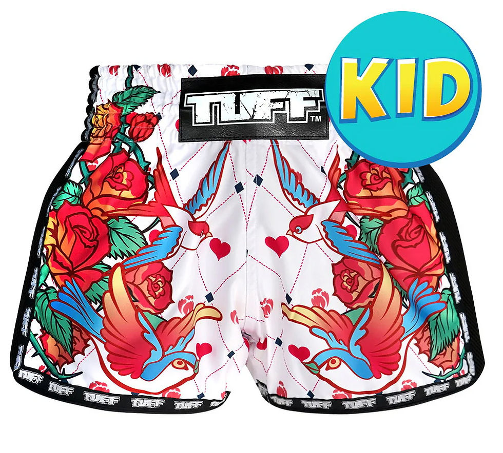 MRS302-WHT TUFF Kids Shorts White Retro Style Rose With Birds