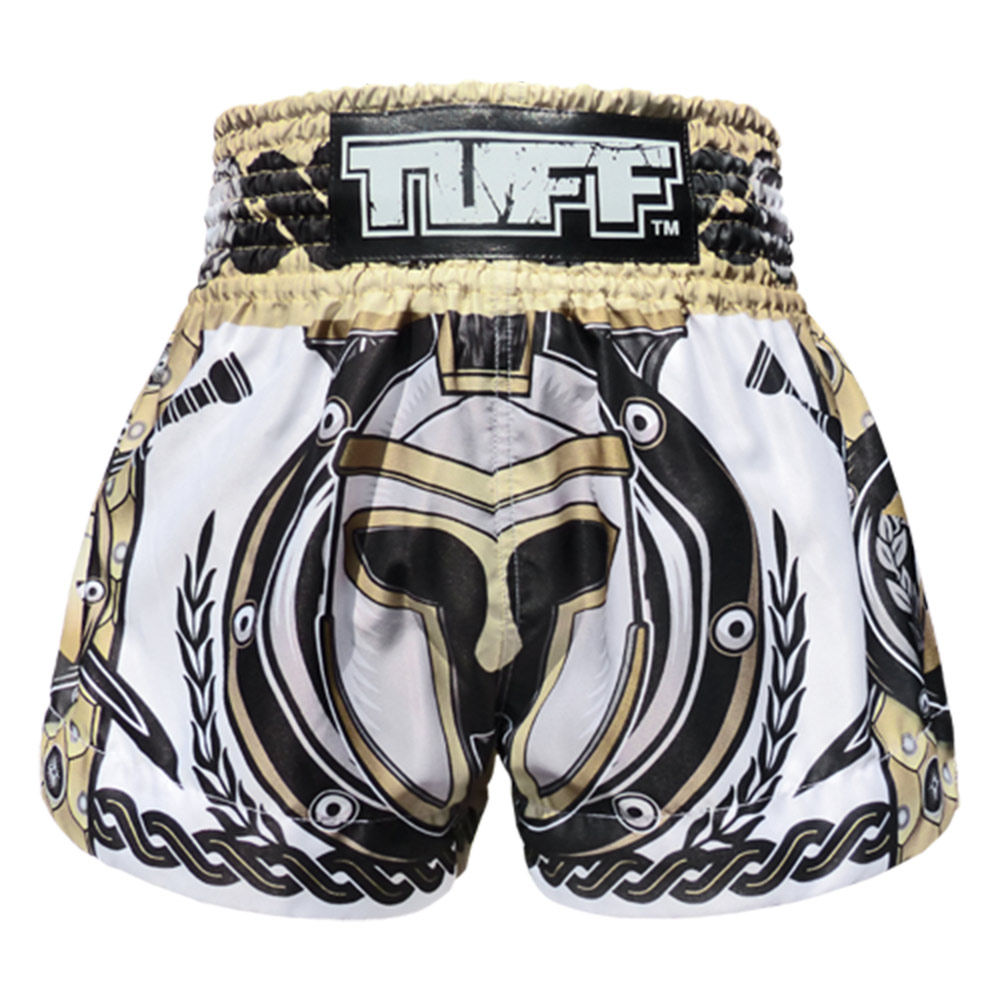 MS634 TUFF Muay Thai Boxing Shorts Golden Gladiator in White
