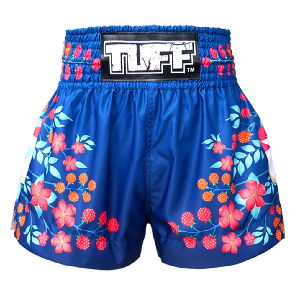 MS632 TUFF Muay Thai Boxing Shorts "Blue Sakura with Nightingale Bird"