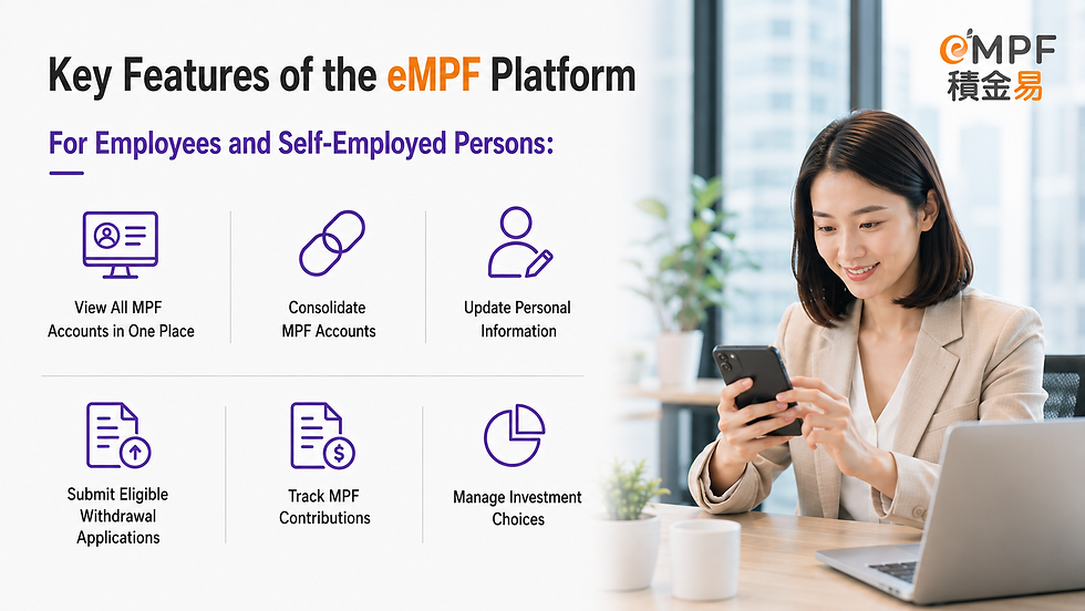 Key eMPF Platform features for employees and self-employed persons.