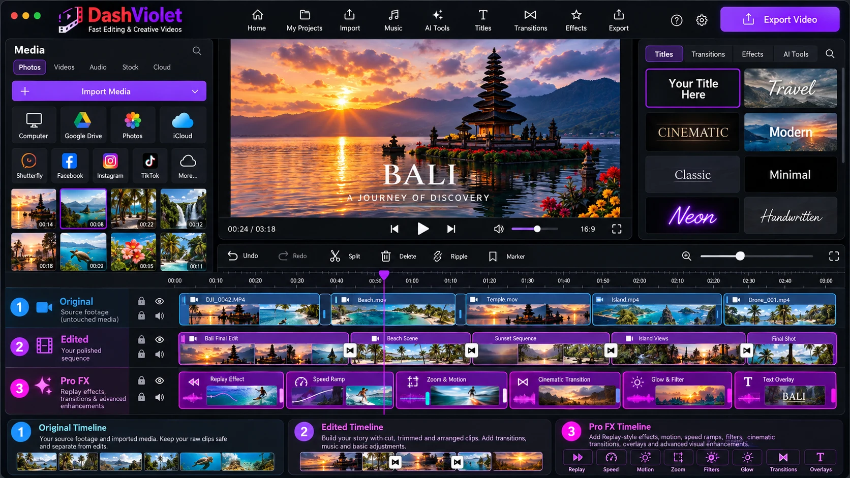 DashViolet Video Editor Interface
