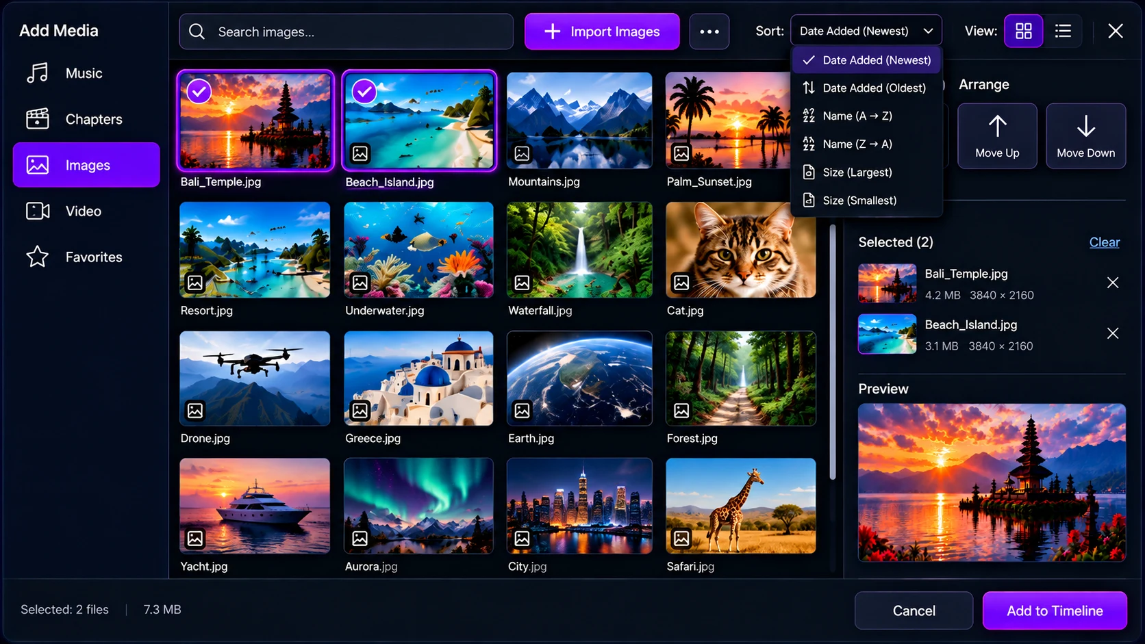 Neon Purple Media Library Interface