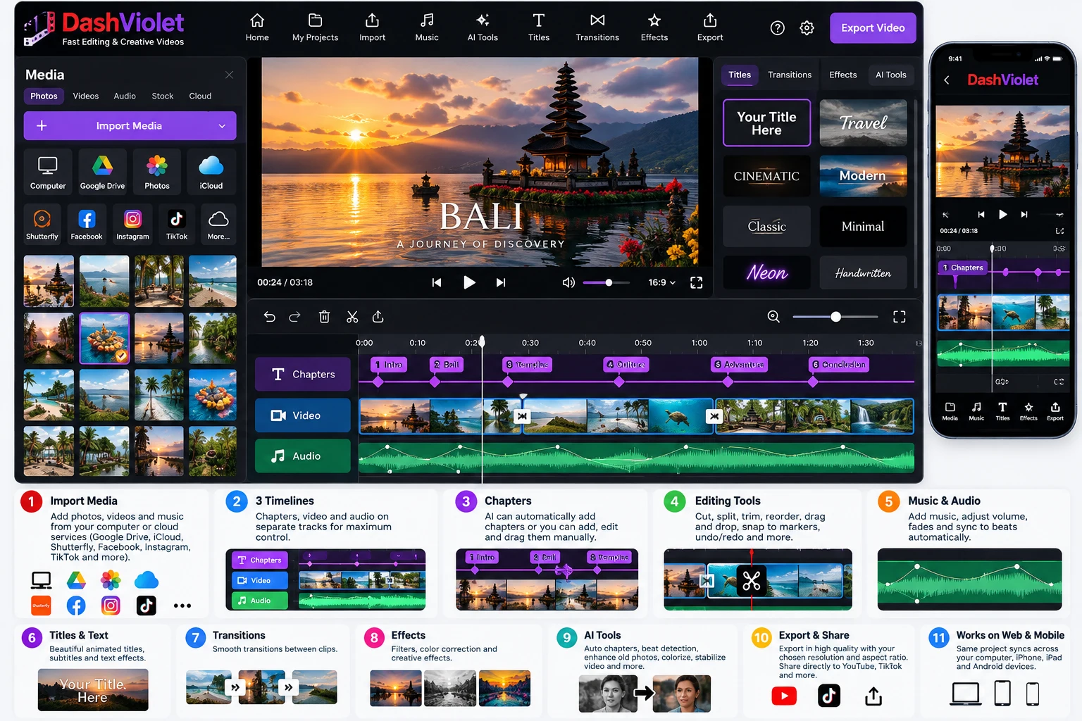 DashViolet Video Editor UI Mockup
