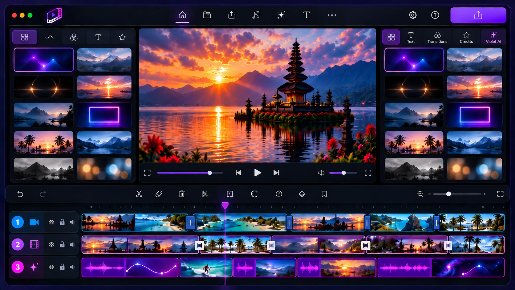 Neon Purple Temple Video Editor