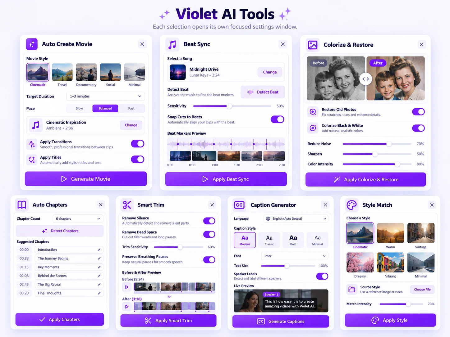 Violet AI Tools Dashboard