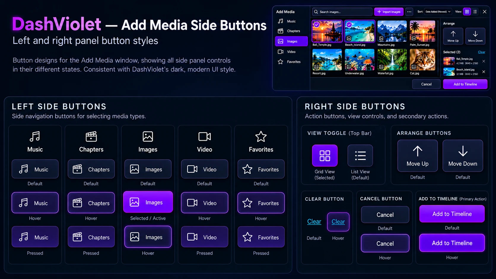 DashViolet Media Button Style Guide