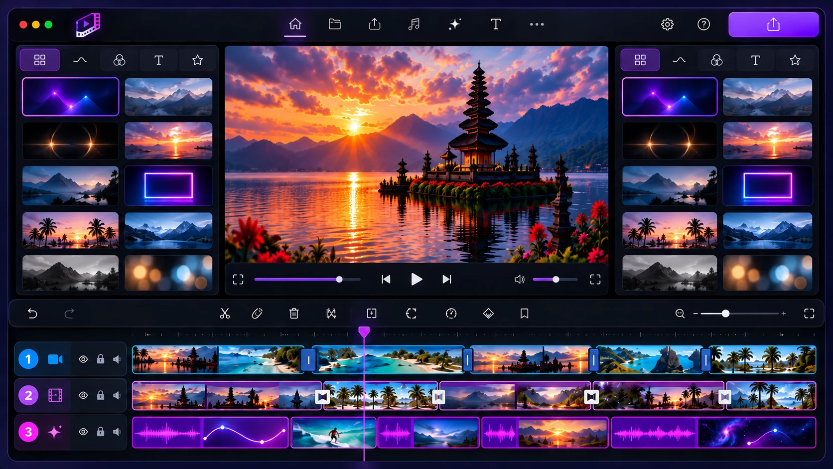 Futuristic Neon Video Editor Interface