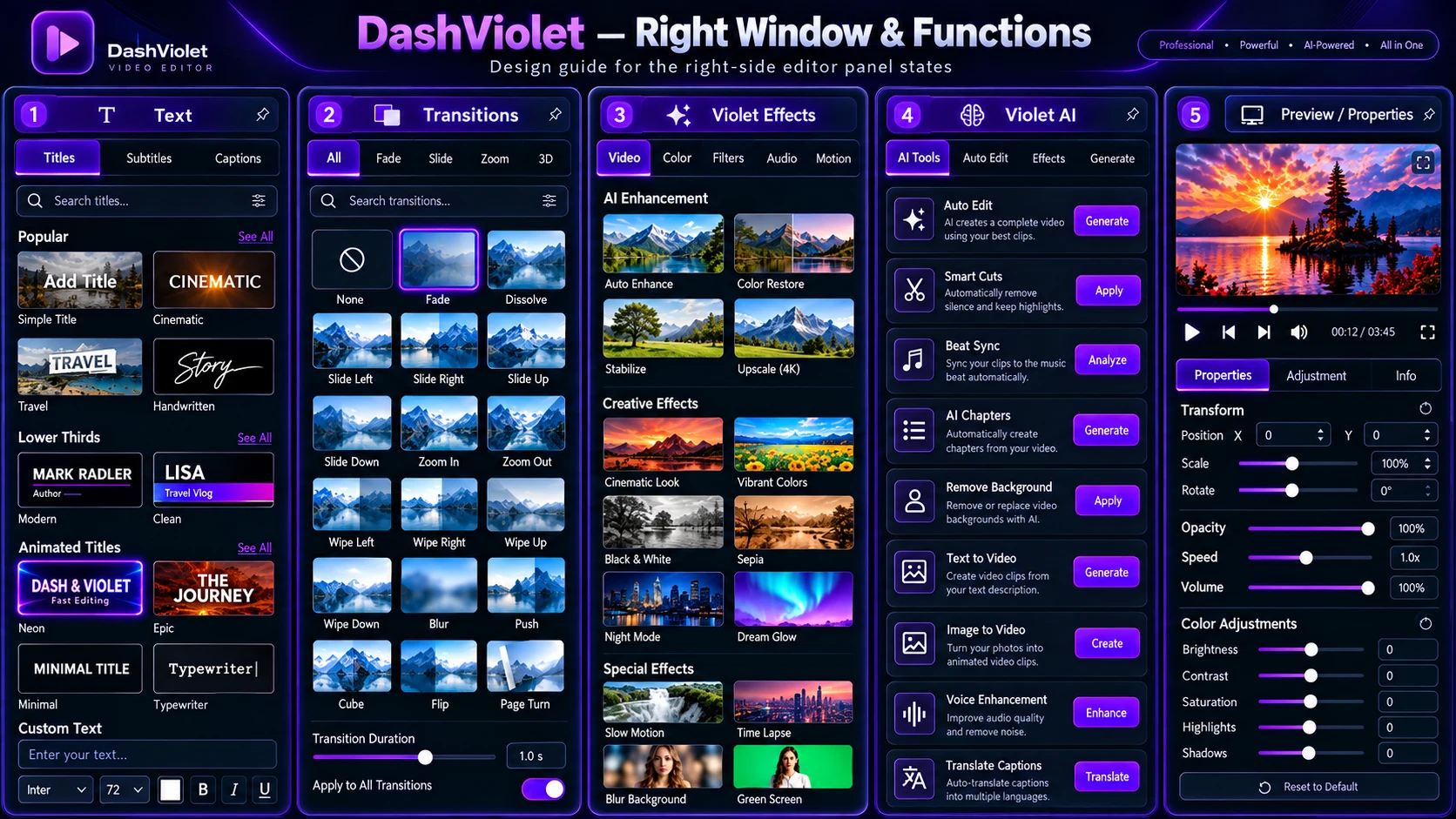 DashViolet Neon Video Editor UI