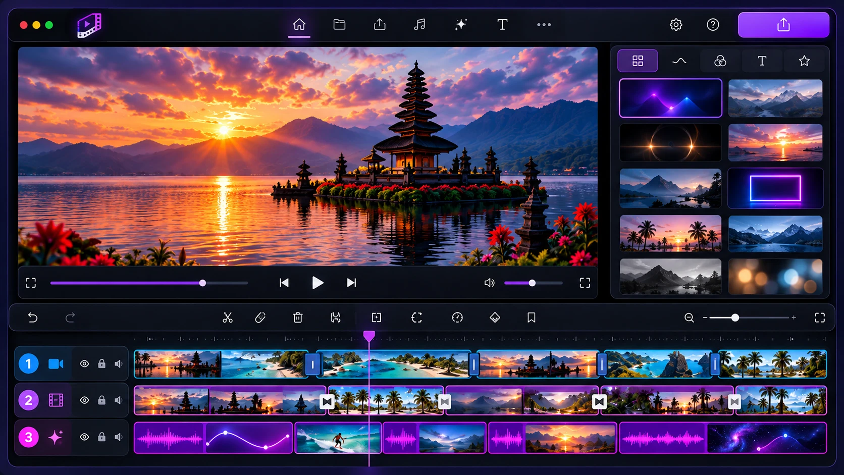 Neon Sunset Video Editor Interface