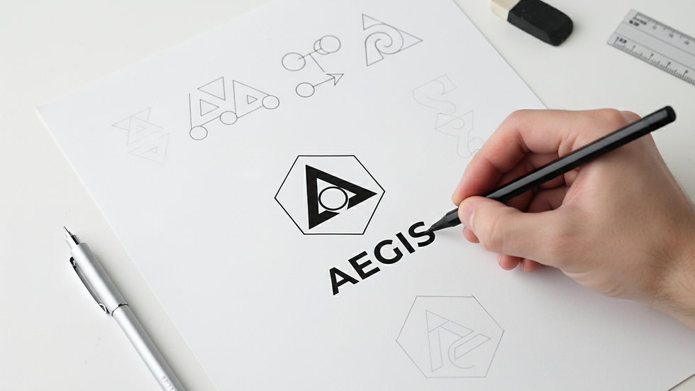 Close-up view of a designer’s hand sketching logo concepts on paper