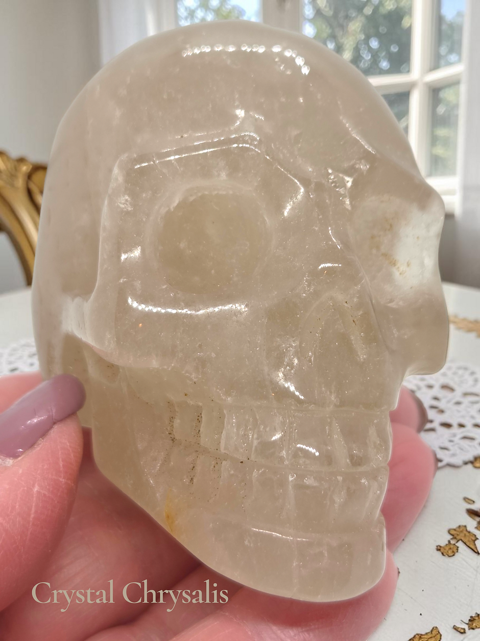 Thumbnail: Natural Quartz Crystal Hand Carved Polished Life Like Skull
