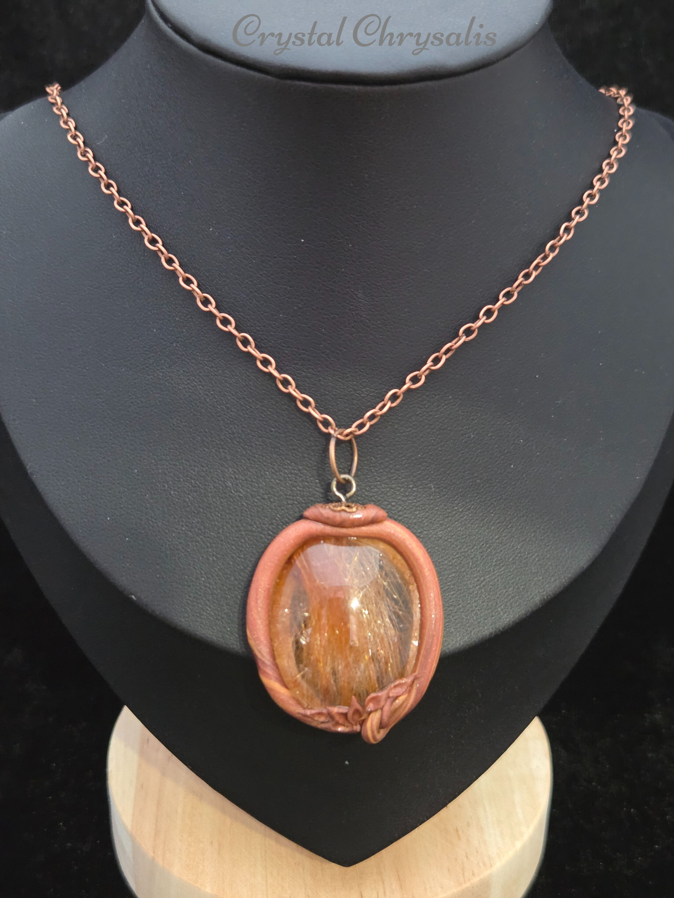 Elegant Handmade Copper Rare Angel Hair Rutile Crystal Pendant Necklace