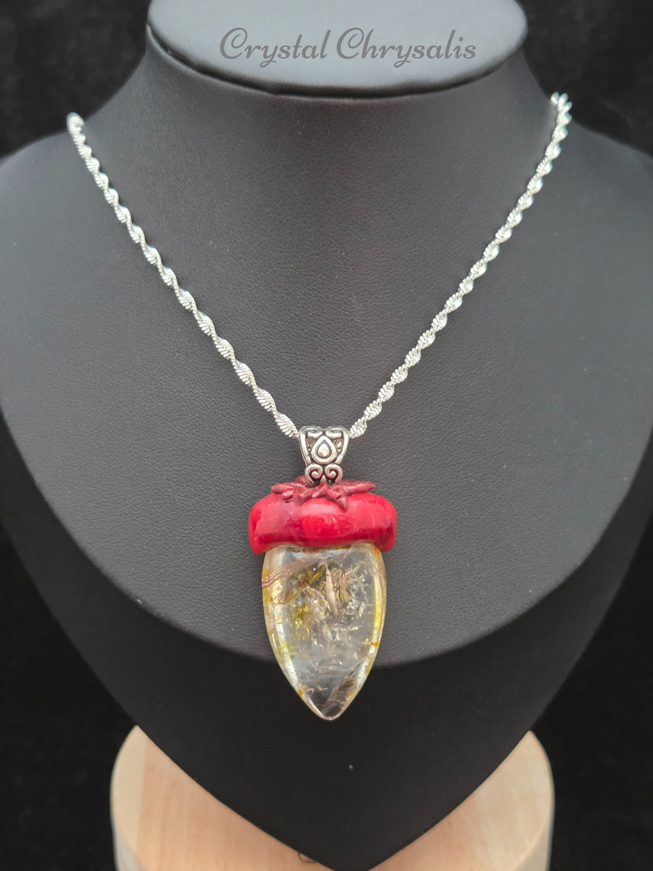 Rare Natural Copper & Gold Angel Hair Rutile Quartz Crystal Pendant Necklace