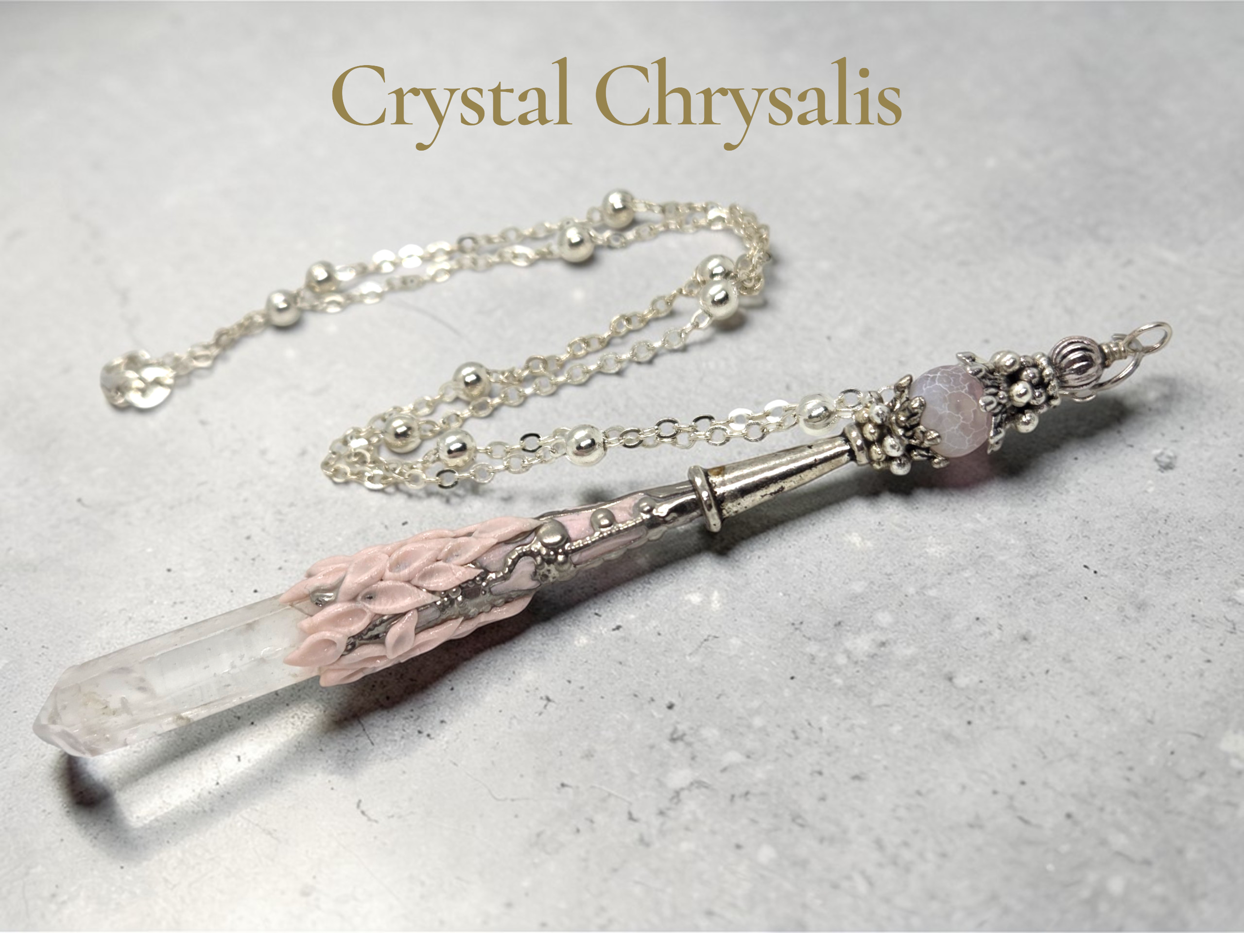 Handmade Antique Silver Angel Aura Crystal Point Pendant Pendulum