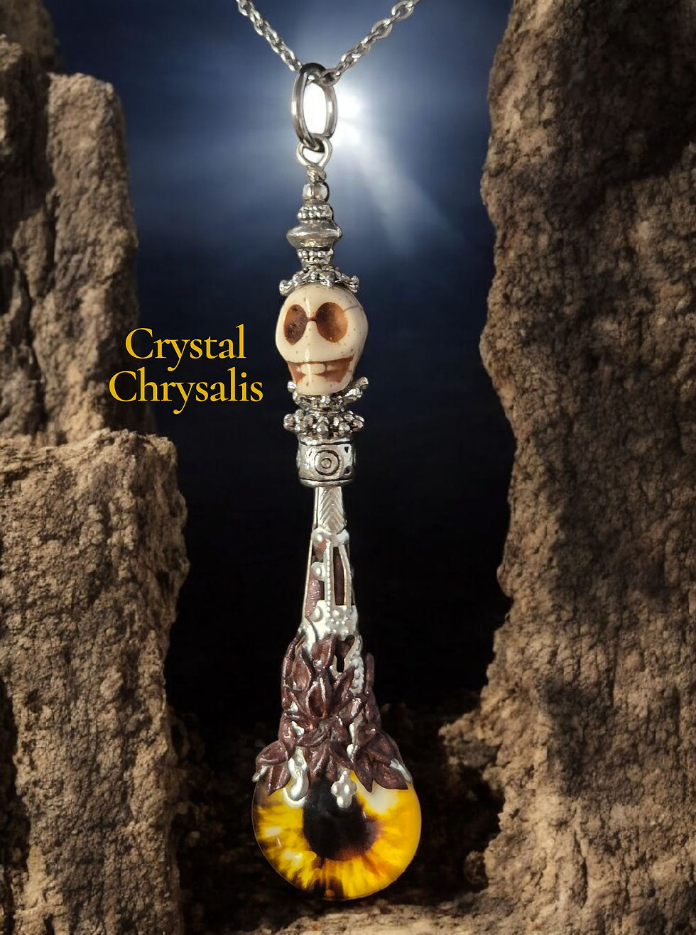 Thumbnail: Ornate Antique Silver Dragon Eye Pendant Pendulum