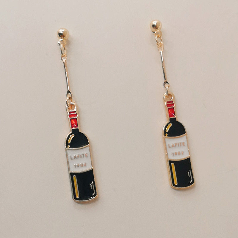 Fashion Wine Bottle Dangle Earrings - Gold