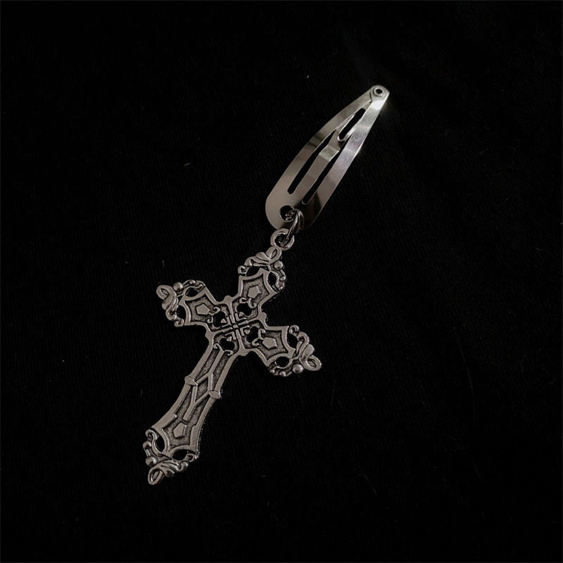 Y2K Retro Gothic Cross BB Hair Clip - Silver