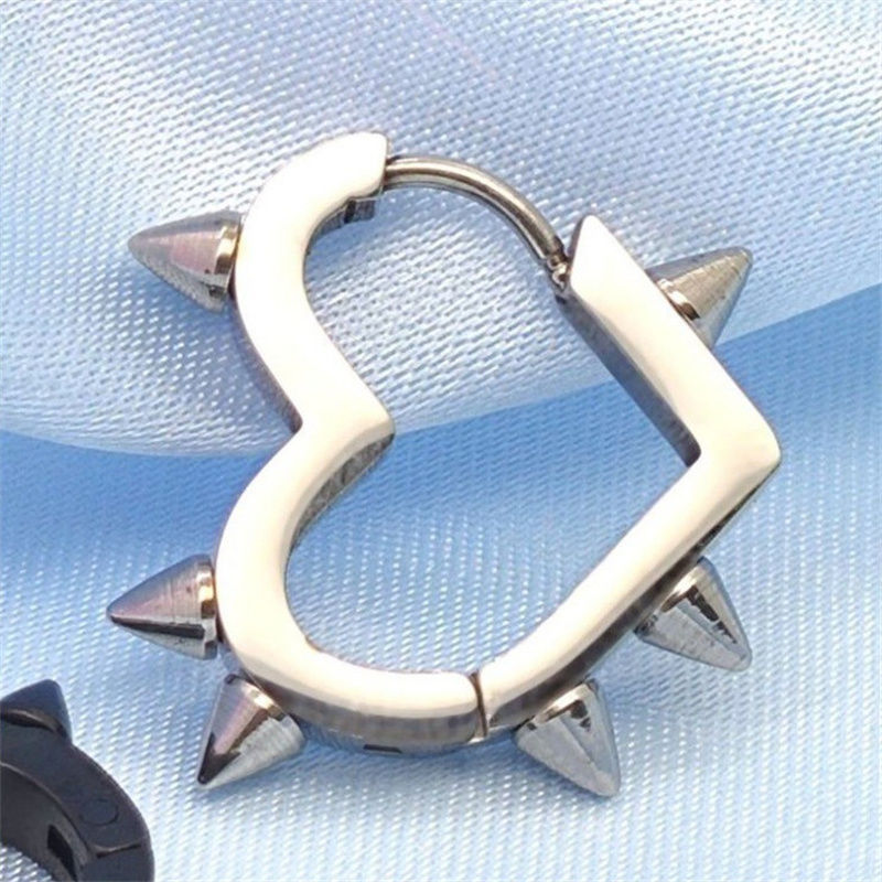 Heart-Shaped Rivet Hoop Earrings (Single Piece)