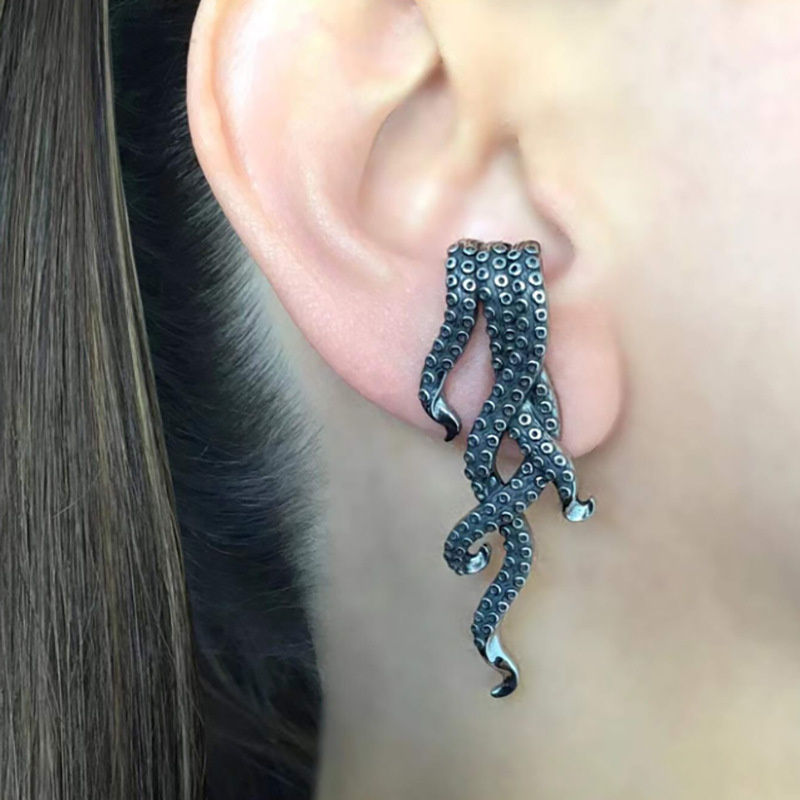 Octopus Tentacle Retro Punk Earrings - Black