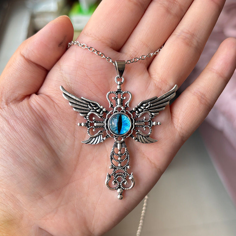 Angel Wings Eye Cross Pendant Necklace