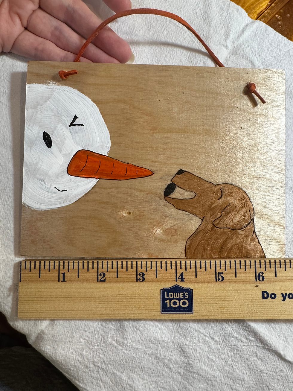 Thumbnail: Hand painted Snowman and dog shingle ornament 
