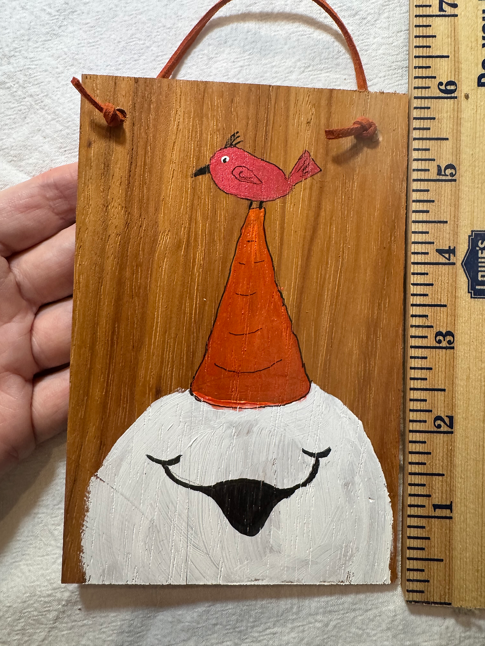 Thumbnail: Hand painted Snowman shingle ornament 