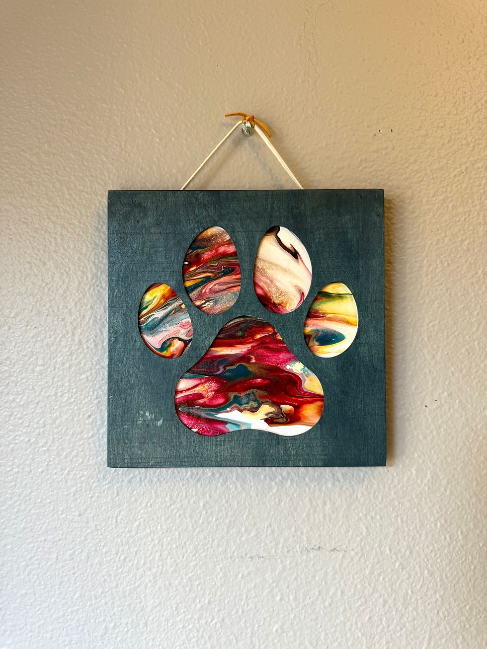 Thumbnail: Wood Paw Toe Bean Art teal stain