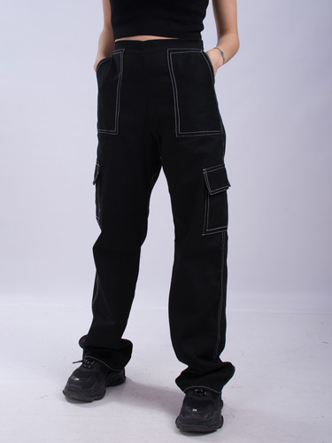 White-stitched Black Pants | Jellavu