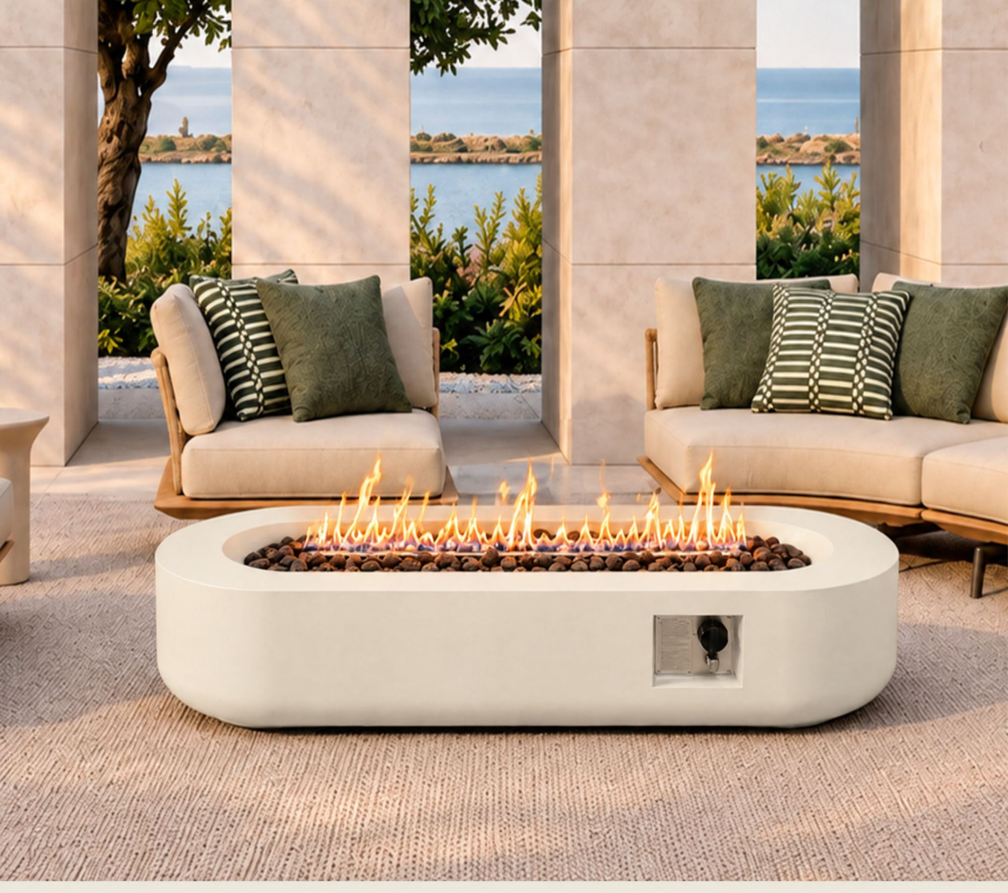 60 Inch Outdoor Propane Fire Pit Table 60000BTU Oval Concrete Fire Pit Coffee