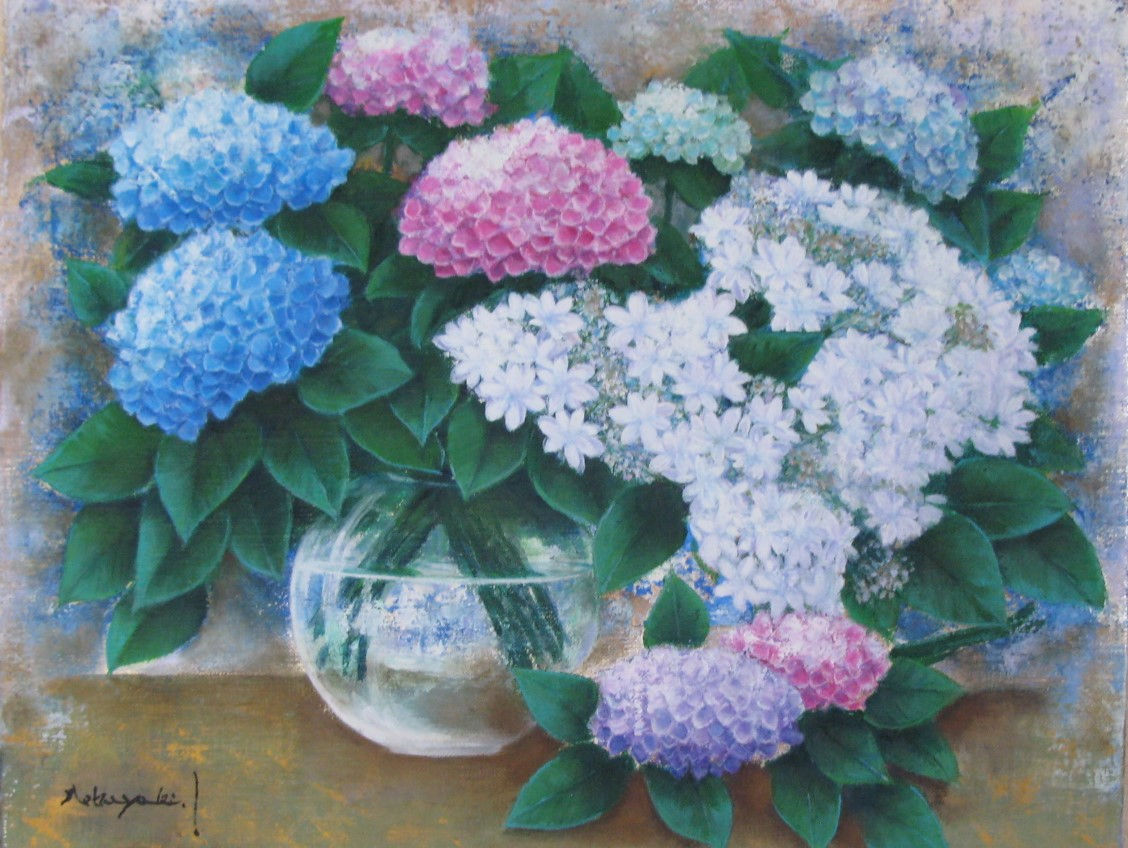 ガラス瓶に紫陽花　池畠史幸