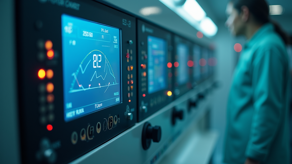 Eye-level view of a hyperbaric chamber control panel with digital displays