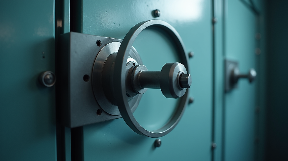 Close-up view of a hyperbaric chamber door locking mechanism