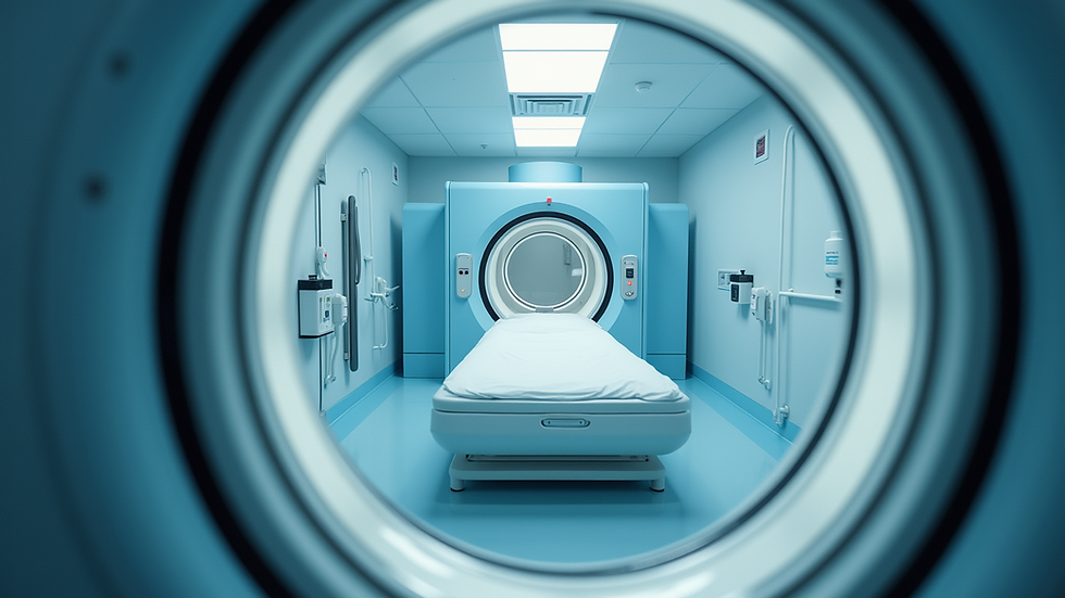 Eye-level view of a hyperbaric chamber in a clinical setting