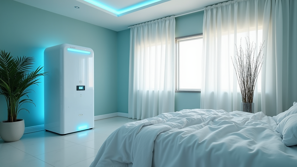 Eye-level view of a wellness centre room with an oxygen therapy chamber